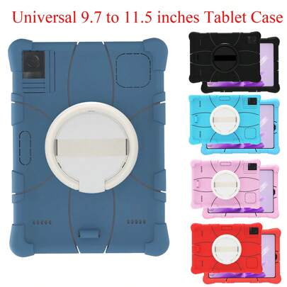 Universal 9.7" To 11.5" Tablet Protective Case With 360° Hand Strap Stand, Shockproof, Includes Stylus Pen, Customizable DIY Soft Silicone Tablet Protective Shell Compatible With IPad, Teclast And Other Brands, Stretching From 17.5X25.6cm (9.7", 9.8", 10.1", 10.3", 10.4", 10.6", 11", 11.5" Etc. Tablets Not Included)