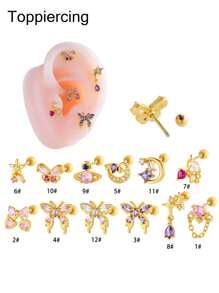 Toppiercing 1 chiếc khuyên xỏ hình trái tim bằng thép không gỉ hình bướm đính đá Zirconia phiên bản Hàn Quốc thời trang cho ngày lễ tình nhân, mẹ, mẹ, ngày của mẹ, quà tặng - Nhiều màu - Xem 12