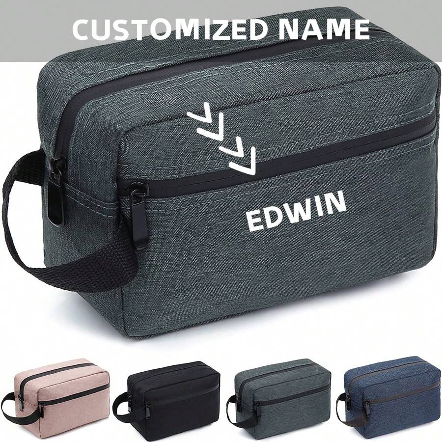 1pc Custom Logo  Travel Toiletry Bag For Women And Men, Water-Resistant Shaving Bag For Toiletries Accessories, Foldable Storage Bags With Divider And Handle For Cosmetics Brushes Tools - Grey - View 1