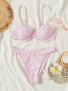 Damski letni plażowy zestaw bikini w drobne kwiatowe wzory