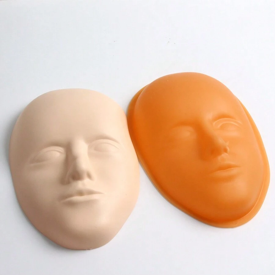 2pcs/Set 5D Face Tattoo Training Head, Silicone Practice Skin, Permanent Makeup Lip & Eyebrow Tattoo Skin Model, Face & Head Tattoo Accessories, Suitable For Makeup Beginners And Artists - Apricot - View 1