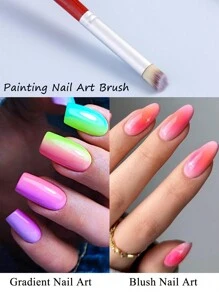 2 Packs Thick Head Nail Art Smudge Brush Nail Art Gradient Blush Brush, Gradient Purple Hair Brush Red Brown Wooden Handle Nail Painting Brush For Home DIY Nail Art Tools - Multicolor - View 5