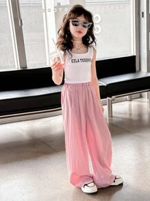 Tween Girl Casual Solid Color Wide Leg Pants