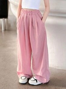 Tween Girl Casual Solid Color Wide Leg Pants