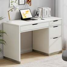 48" Computer Desk With 4 Drawers, Home Office Desk With Storage, Small Desk With Filing Cabinet, Writing Study Desks For Bedroom, Small Space - trắng - Xem 7