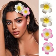 4pcs Hawaiian Flower Hair Clips, Plumeria Hair Clips 2.5 Inch Artificial Flower Hair Clips, Seaside Hawaiian Hair Accessories For Holiday Beach Party, Suitable For Women And Men, Seaside Style Elegant, Bohemian Style, Colorful Plumeria Headdress, Romantic Couple Travel Hair Clips Valentine's Daysummer Claw Clips Hair Claws Hair Barrettes, School Stuff