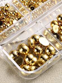 Medias esferas doradas para uñas, cuentas pequeñas, perlas planas con respaldo de cristal de cuarzo para decoración de uñas y manicura, accesorios DIY, joyería de uñas, adornos Y2K para chicas a la moda - Dorado - Ver 6