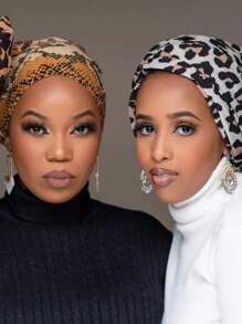 1pc Women's Animal Print Chiffon Long Turban Headscarf - Multicolor - View 3