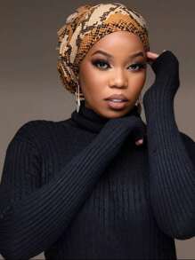 1pc Women's Animal Print Chiffon Long Turban Headscarf - Multicolor - View 2