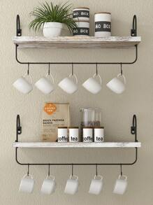 SUMGAR Coffee Mug Holder, Coffee Bar Shelf With Hooks Wall Mount Cup Organizer Mug Racks Coffee Pods Storage Hanger, Farmhouse Kitchen Decor Coffee Bar Accessories, Black And White - 白色 - 查看 2
