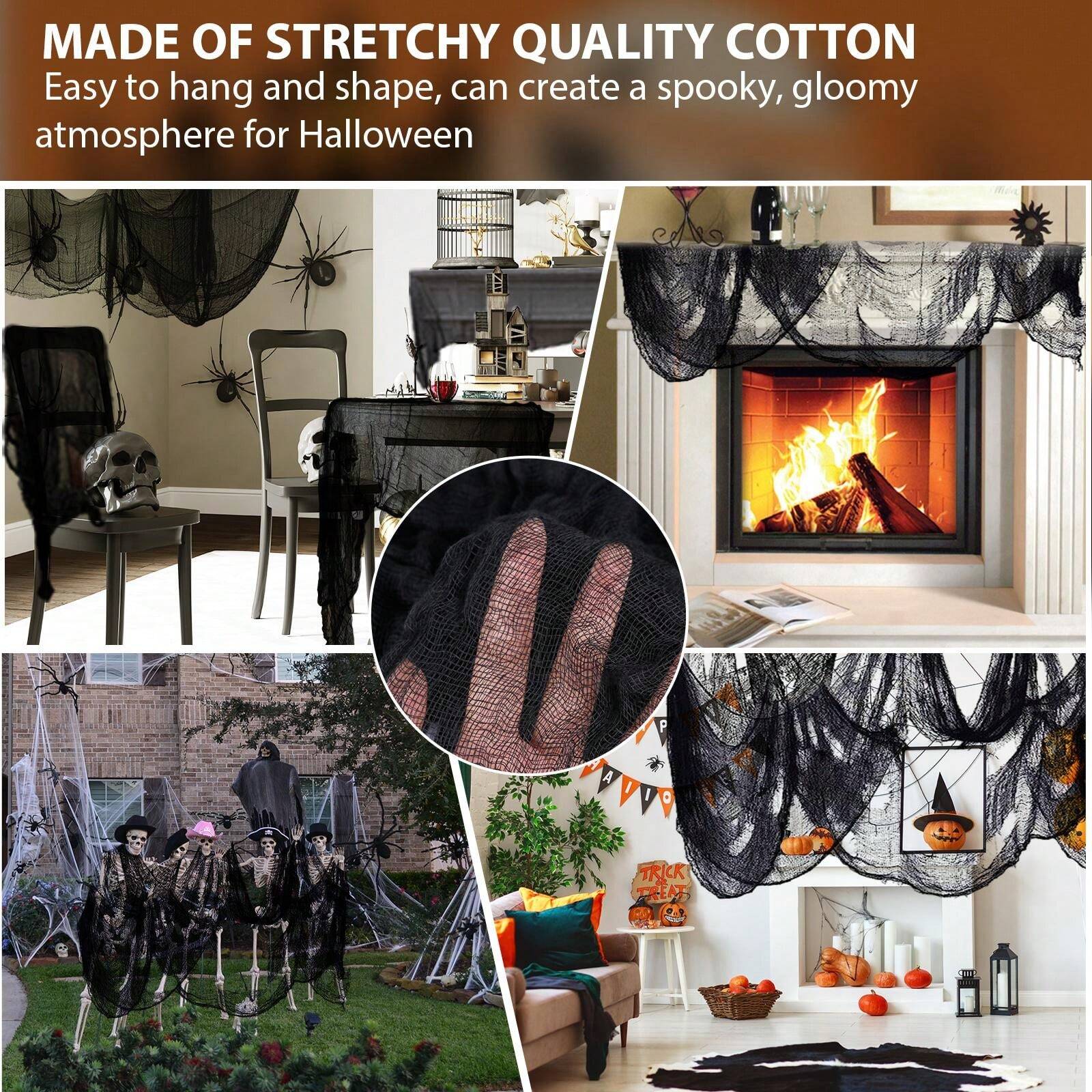 78*512inch Black Halloween Creepy Cloth, Large Scary Spooky Gauze Cloth