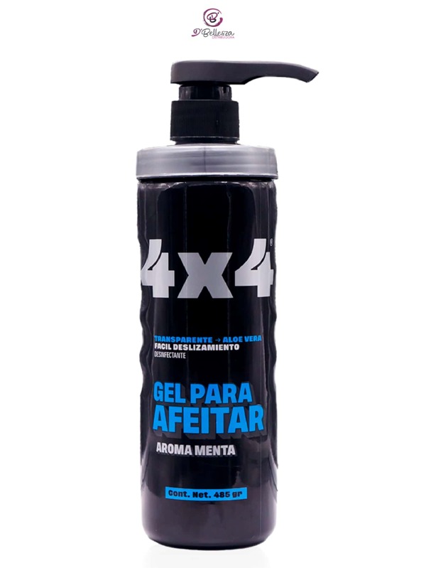 4x4 Gel Para Afeitar 485gr Enriquecido con Aloe Vera, Fácil Deslizamiento