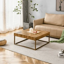 Modern Rectangular Coffee Table, Dining Table. MDF Desktop With Metal Legs. Suitable For Restaurants And Living Rooms. The Size :31.5"*31.5"*14.37".Fiah