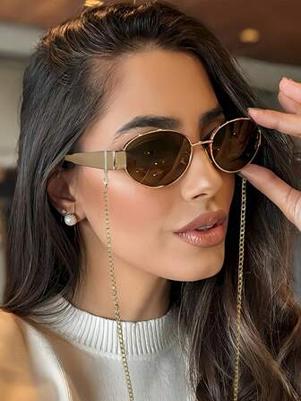 cabecade 复古椭圆形时尚眼镜，适合女士男士小号金属框眼镜女士太阳镜，适合夏季海滩度假、户外、旅行