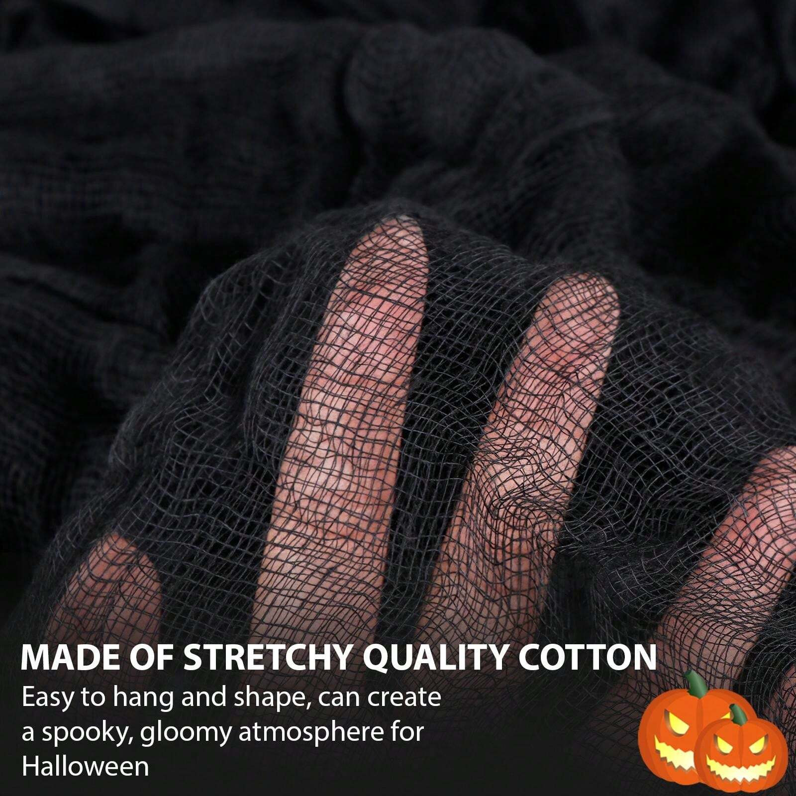 78*512inch Black Halloween Creepy Cloth, Large Scary Spooky Gauze Cloth