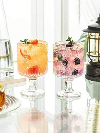 1PC Romantic Retro Tall Cup Valentine's Day Pair Cup Charming Retro Relief Flower Decorative Glass Cup Mixed Beverage Cup Suitable For Restaurants, Gatherings, And Couple Candlelight Dinner