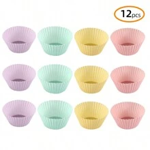 16入組隨機顏色矽膠蛋糕模具圓形鬆餅紙杯蛋糕烘焙模具可重複使用的DIY蛋糕裝飾工具婚禮生日派對裝飾品
