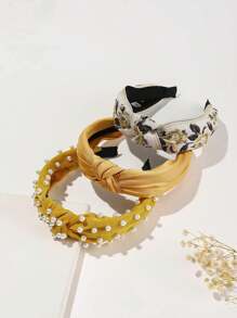 3pcs Style Crochet Flower & Solid Color Wide Headband With Faux Pearl For Beach Vacation Boho - Multicolor - View 15