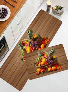 1pc Beautiful Fruit Pattern Kitchen Mat, Fresh Food Motif Throw Carpet, Polyester  Entrance Pad, Durable Bathroom Rug, For Home Room Supplies Art Spring Decor Gift Shower Supplies Entryway Sofa Seat Floating Window