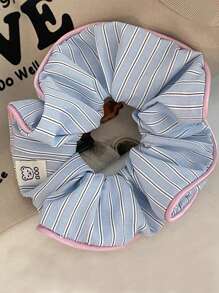 1件裝奶油色條紋熊造型髮圈，百搭可愛女款髮圈球馬尾髮飾，多巴胺風髮帶髮圈髮繩，適合化妝、居家、健身，女性配件 - 彩色 - 查看 7