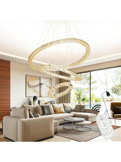 LILIIN Crystal Hang Lamp Two Rings Three Ch elier Ceiling Cold Wit Dimmable Stainless Steel Kitchen Verlichting Bedroom view 6