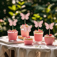 12pcs Purple Pink Double-Decker 3D Butterfly Flag Topper Birthday Party Decoration Flag - Multicolor - View 7