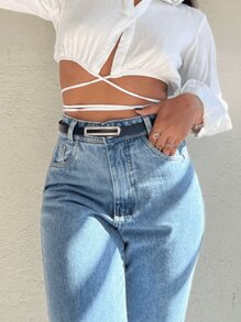 Women Jeans - 中等水洗藍 - 查看 4