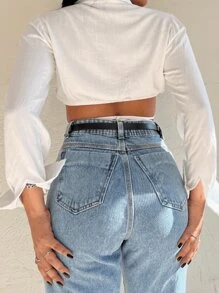 Women Jeans - 中等水洗藍 - 查看 5