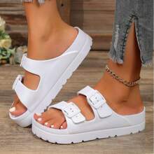 Womens Sandals Fashion Waterproof Adjustable Double Buckle Beach Slide Comfortable EVA Flat Shoes - 白色 - 查看 1