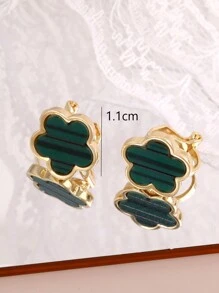 1对幸运四叶草夹式耳环，时尚五瓣花夹式耳环，女士礼物，情人节，母亲节 - 綠色 - 查看 5