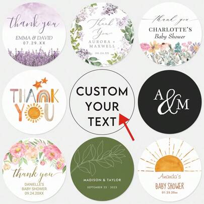96Pcs Personalized Round Circle Label Stickers Custom Name Date Thank You Stickers For Bridal Shower Party Favors Fashionable, Colorful, Cute, Adorable, Contracted, Kawaii, Stylish, Casual Custom, Personalized, For Fall/Autumn, For Holiday, For Weddings Finds, Winter Fashion, Christmas Gift, Christmas Decorations, Personalized Christmas Ornaments, Personalized Gifts For Women/Men, Christmas Accessories,Customized Wedding Accessories,Vintage Outfit