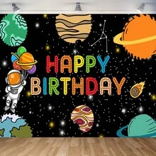 1pc Purple Moon Astronaut Themed First Birthday Party Photography Backdrop Background Cloth - Multicolor - View 10
