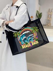 Geantă de plajă, la modă, cu ochiuri de mare capacitate, model de stele de mare vibrante pentru plajă de vară, geantă de plajă de mare capacitate pentru depozitare și cumpărături pe plajă, pentru fete adolescente, femei, studenți, cadou pentru ziua profesorului, cadouri de vacanță, cadou pentru mamă, cele mai bune cadouri pentru profesori pentru totdeauna pentru profesori Zi - Negru - Vizualizare 16