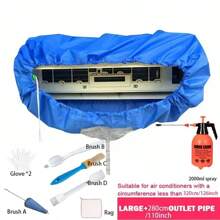 8 件/套 37.4/51.1 英寸夏季空调清洁罩，加厚挂式空调防尘罩，带排水管，集水器适用于大型住宅和商用空调机组，包括清洁刷、手套、毛巾和喷雾 - 八件套 - 查看 10