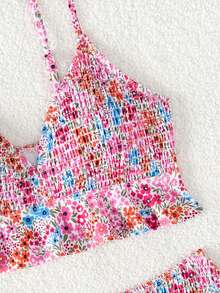 2 件套女士印花泳衣，适合春夏季度假、游轮、水疗、海滩、节日 - 彩色 - 查看 3