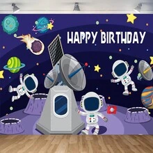 1pc Purple Moon Astronaut Themed First Birthday Party Photography Backdrop Background Cloth - Multicolor - View 6