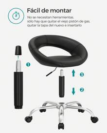 SONGMICS Muelle de Gas para Silla de Oficina, Carga de 200 kg, Pistón Neumático de Repuesto para Silla Giratoria, Silla Racing, Silla de Ejecutivo, Silla de Comedor, Longitud 255 mm, Negro/ Plata - Negro - Ver 3