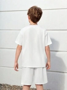 Tween Boys' Summer Dumbbell Letter Print Round Neck Casual Short Sleeve T-Shirt