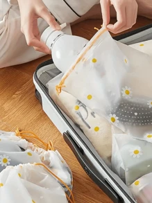 1个/5个装 便携式磨砂衣物抽绳收纳袋 透明防水防尘旅行收纳袋 小雏菊塑料整理袋 完美的旅行鞋袋，适合旅行、外出、露营、居家、浴室等场合，防水袋，夏秋必备，学习用品，返校鞋袋 旅行整理袋 抽绳鞋袋 鞋套 男女通用 收纳袋 旅行必备 邮轮必备 度假必备