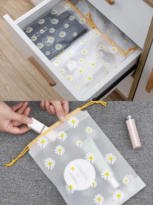 1个/5个装 便携式磨砂衣物抽绳收纳袋 透明防水防尘旅行收纳袋 小雏菊塑料整理袋 完美的旅行鞋袋，适合旅行、外出、露营、居家、浴室等场合，防水袋，夏秋必备，学习用品，返校鞋袋 旅行整理袋 抽绳鞋袋 鞋套 男女通用 收纳袋 旅行必备 邮轮必备 度假必备