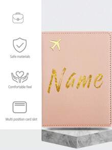 1pc Customized Name PU Passport Cover Passport Sleeve Holder Protective Slim Bank Business Card Case Organizer Ultra Slim Leather Protector Portable Documents Storage ID Card Wallet Coin Purse RFID Blocking Waterproof Women Man Travel Accessories Personalized Any Name With Golden Letter Air Ticket Clip Fold For Office Business DIY - Pink - View 4