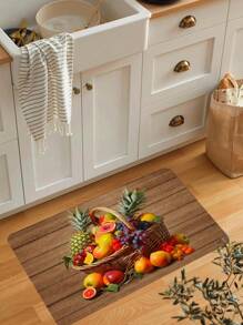 1pc Beautiful Fruit Pattern Kitchen Mat, Fresh Food Motif Throw Carpet, Polyester  Entrance Pad, Durable Bathroom Rug, For Home Room Supplies Art Spring Decor Gift Shower Supplies Entryway Sofa Seat Floating Window