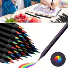 3/6/12pcs Rainbow Pencils Colored Pencil 7 Colors In 1 Wooden  Black Wooden Painting Supplies - Black - View 8