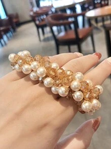 Party 3pcs/1pc Women's Multicolor Faux Pearl & Rhinestone Beaded Hair Tie, Wrist Band, Luxury Style Bracelet Hair Band, Hair Accessories Accessories