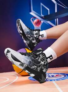 Men's Outdoor Basketball Shoes Rubber Sole Comfortable Breathable Sports Shoes - Black - View 5