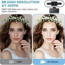 Webcam USB 2K HD có đèn để phát video, trực tiếp, hội nghị, lớp học trực tuyến - trắng - Xem 2