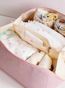 Portable Pillow-Integrated Bag Foldable Travel Bag For Storing Baby Drool Towels, Clothes, Jewelry, And Other Items, Ideal For Moms On The Go - Pink - View 4