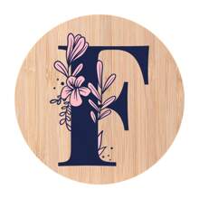1pc Alphabet Painted Bamboo Coaster, Non-Slip Heat-Resistant Mat, Home Dining Decor, Gift Accessory Set