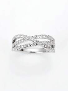 1pc Fashionable Full Rhinestone Bright Cubic Zirconia Copper Women's Ring