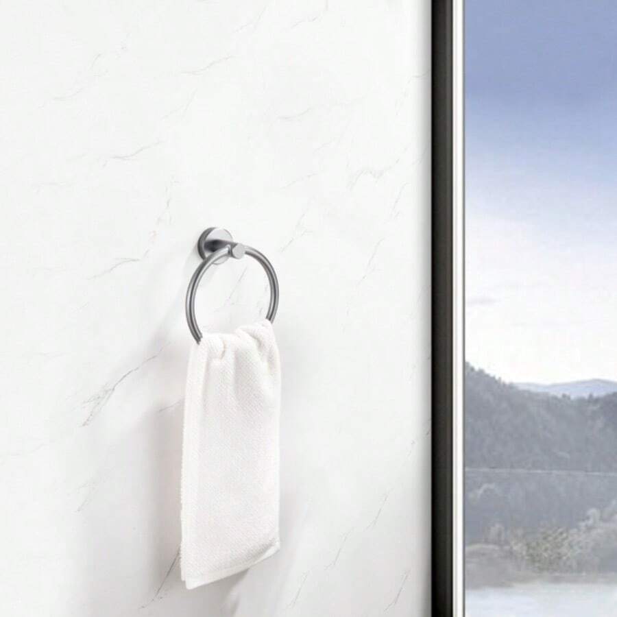 Towel Ring Gun Grey, Bath Hand Towel Ring Thicken Space Aluminum Round Towel Holder For Bathroom - 灰色 - 查看 1